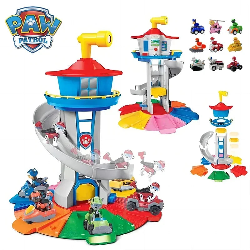 Paw Patrol Toy Set Lookout Vehicle Cute Cartoon Anime Figures Patrol Canine Chase Skye Rebound Bicycle Kids Birthday Gifts