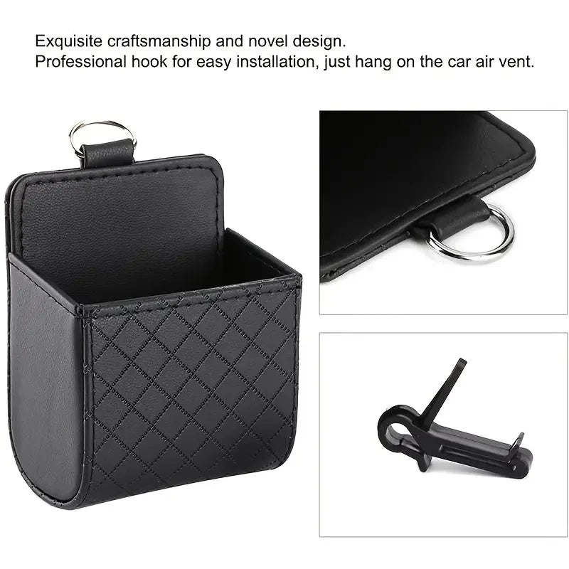 Car Phone Holder Mount Air Vent Hanging Storage Box Car Mobile Phone Bag PU Leather Glasses Organizer Support in Car Accessories