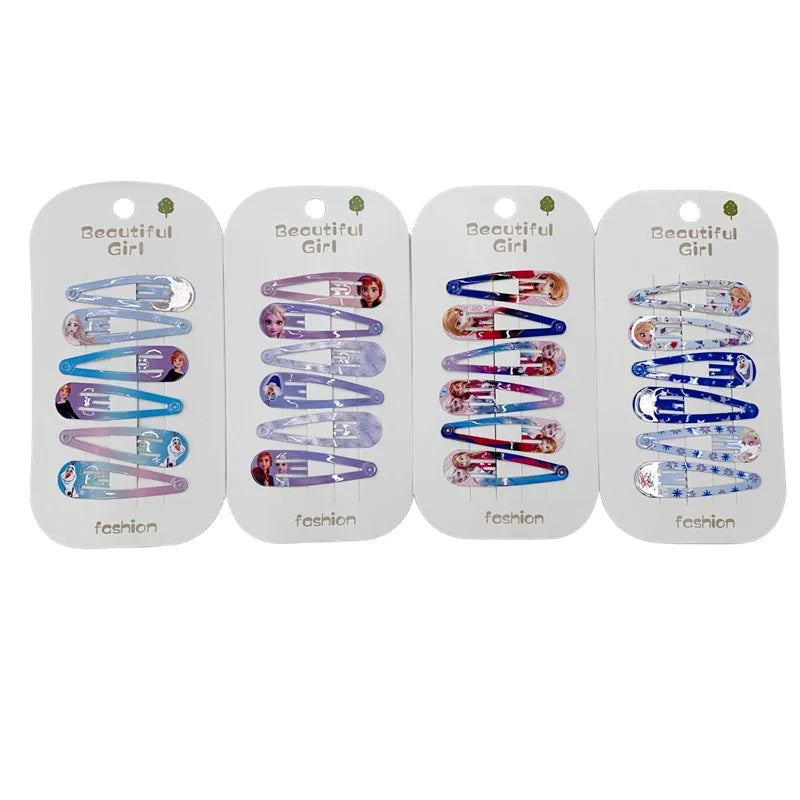 Random 10pcs Frozen Elsa Hair Clip Children's Cute Disney Accessories 4.8cm Digital Printed Hair Clip Minimalist Birthday Gift