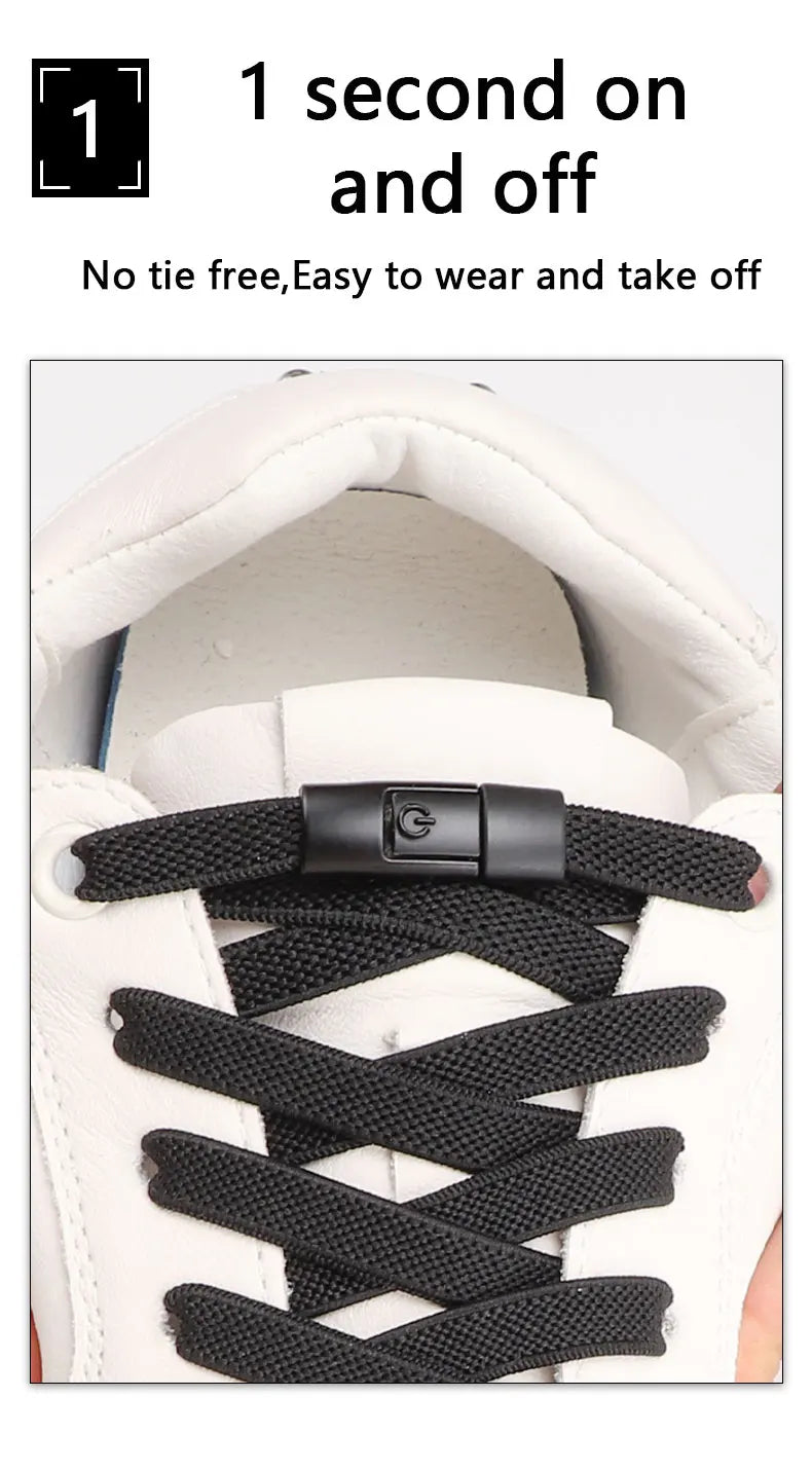 1Pair No Tie Shoe laces Press Lock Shoelaces without ties Elastic Laces Sneaker Kids Adult 8MM Widened Flat Shoelace for Shoes