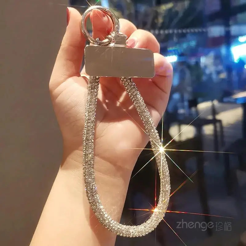 1pcs Short Full Diamond Mobile Phone Lanyard Women's Small Fragrant Wind Short Wrist Case Universal Anyard Metal Clip Lanyard DY