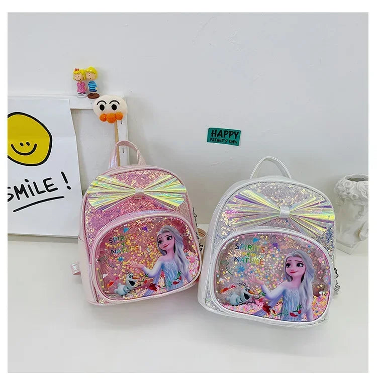 Disney Sequins Frozen Elsa Anna Backpack Fashion Glitter School Book Bag Girls Kawaii PU Leather Travel Backpack Christmas Gifts