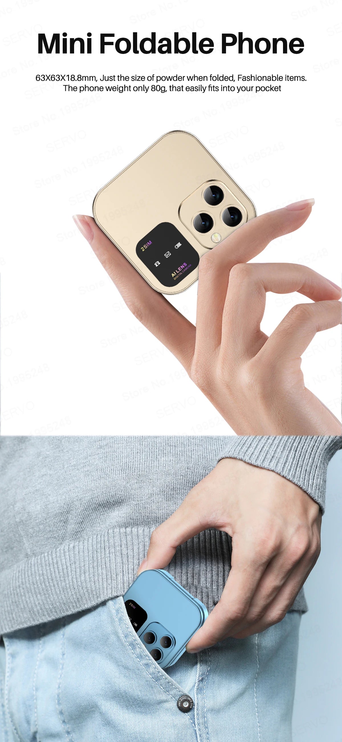 SERVO 2024 New Mini Flip Mobile Phone FM Radio Magic Voice Blacklist Speed Dial Vibration 2SIM Card Small Display Foldable Phone