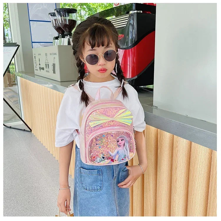 Disney Sequins Frozen Elsa Anna Backpack Fashion Glitter School Book Bag Girls Kawaii PU Leather Travel Backpack Christmas Gifts