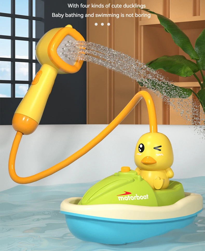 Cute Duck Bathtub Boat Toy with 3 Emotional Ducks Automatic Water Spray Toys for Toddlers Sensory Interactive Baby Shower Gift