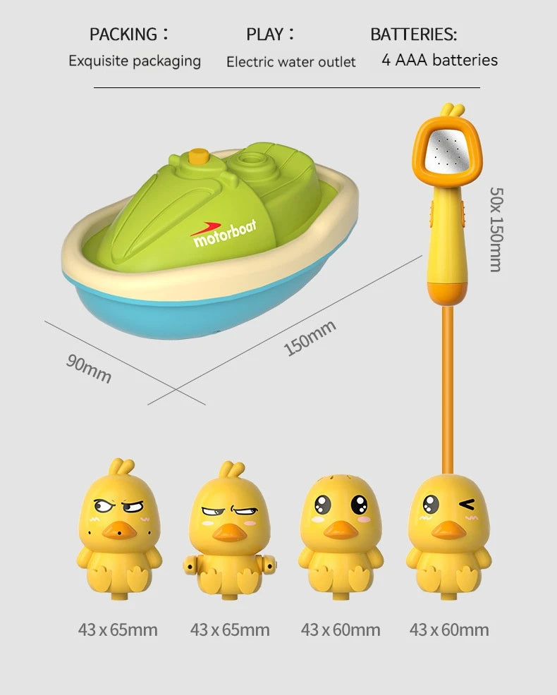 Cute Duck Bathtub Boat Toy with 3 Emotional Ducks Automatic Water Spray Toys for Toddlers Sensory Interactive Baby Shower Gift