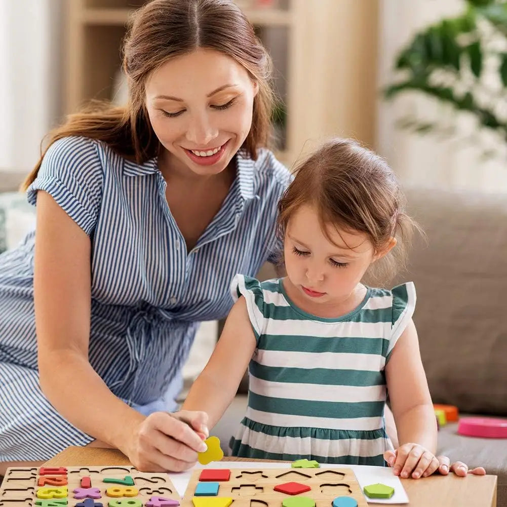 Wooden Puzzles Toys for Kids 3 Year Alphabet Numbers Children Montessori Educational Learning Toys abc Letters Preschool Gift