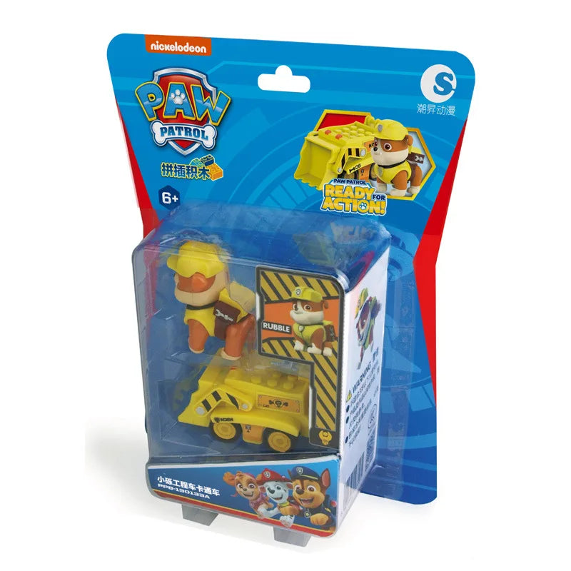 Genuine Paw Patrol Vehicle Chase Skye Marshall Pull Back Cars Playset Building Blocks Ryder Figure Children Toys Birthday Gifts
