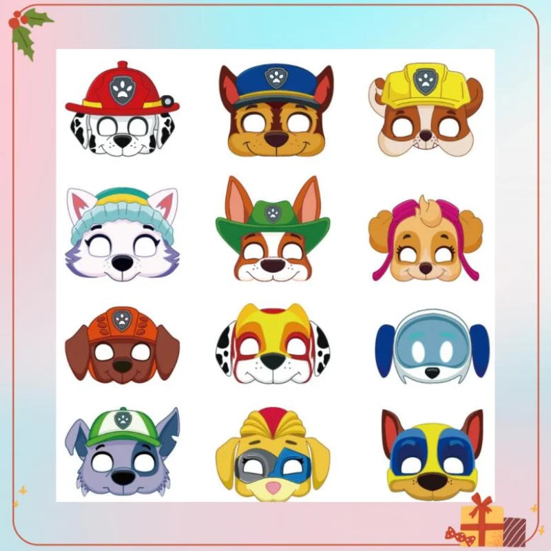 12Pcs Paw Patrol Birthday Party Masks Toy Puppy Patrol Kids Costume Masks Patrulla Canina Figure Mask Kids Cosplay Party
