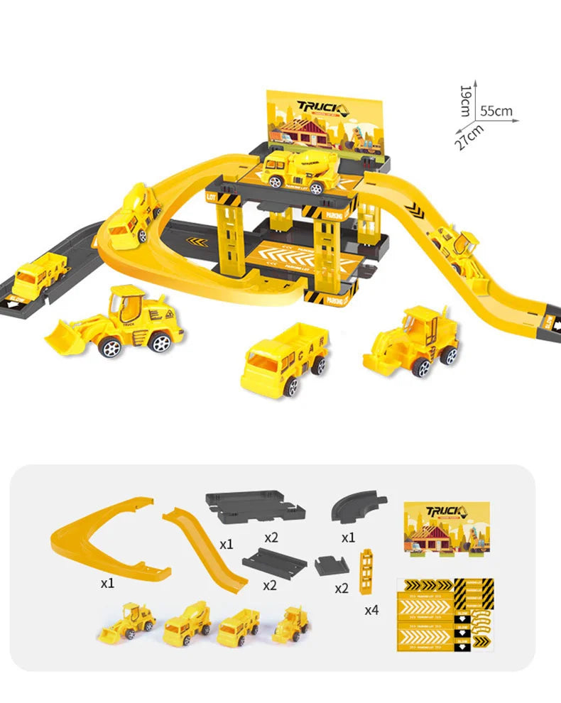 Children's Track Parking Lot Fire Truck Police Engineering Vehicle Dinosaur Car Toys Multi-Storey Car Parking Building For boys