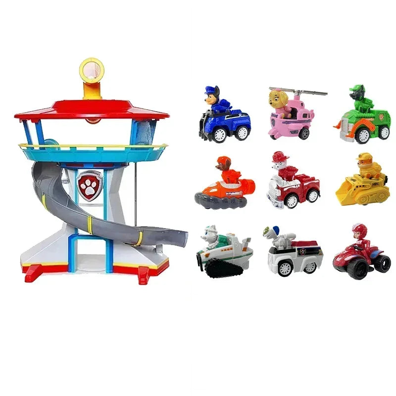 Paw Patrol Toy Set Lookout Vehicle Cute Cartoon Anime Figures Patrol Canine Chase Skye Rebound Bicycle Kids Birthday Gifts