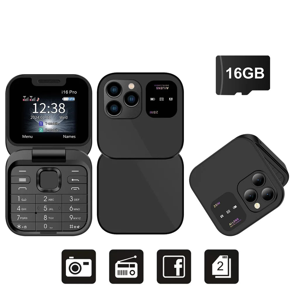 SERVO 2024 New Mini Flip Mobile Phone FM Radio Magic Voice Blacklist Speed Dial Vibration 2SIM Card Small Display Foldable Phone