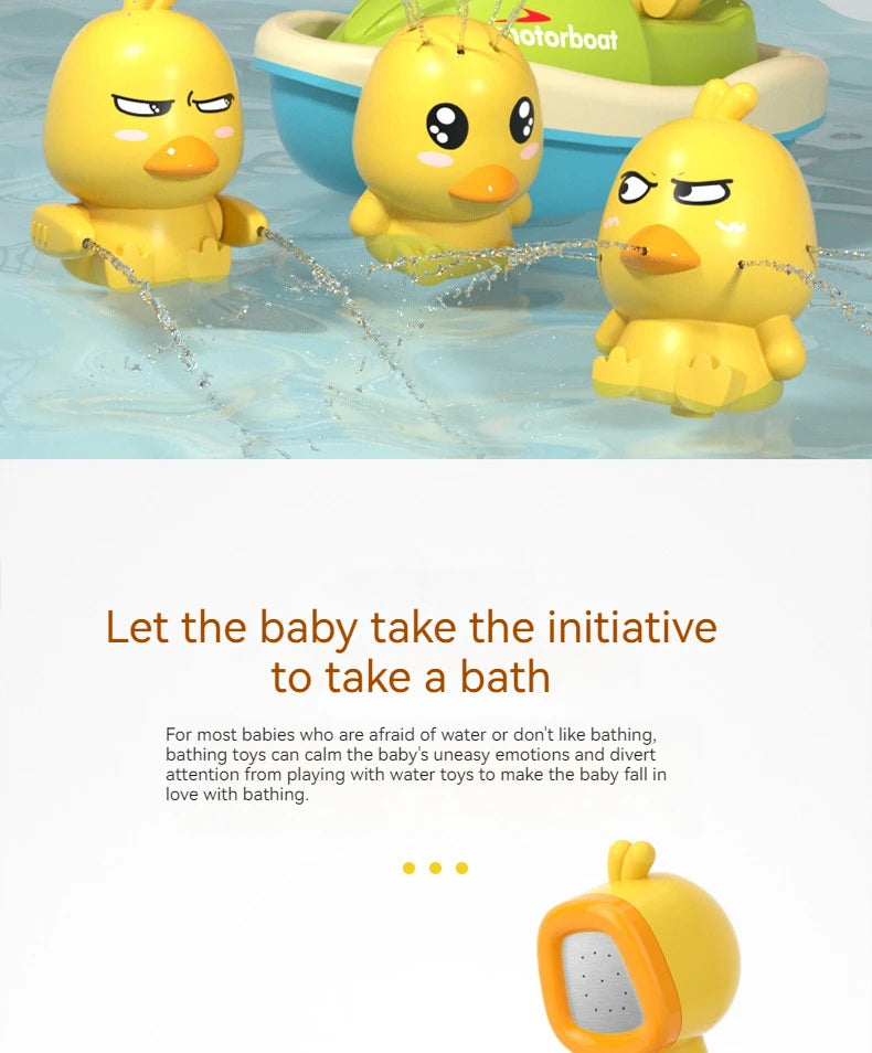 Cute Duck Bathtub Boat Toy with 3 Emotional Ducks Automatic Water Spray Toys for Toddlers Sensory Interactive Baby Shower Gift