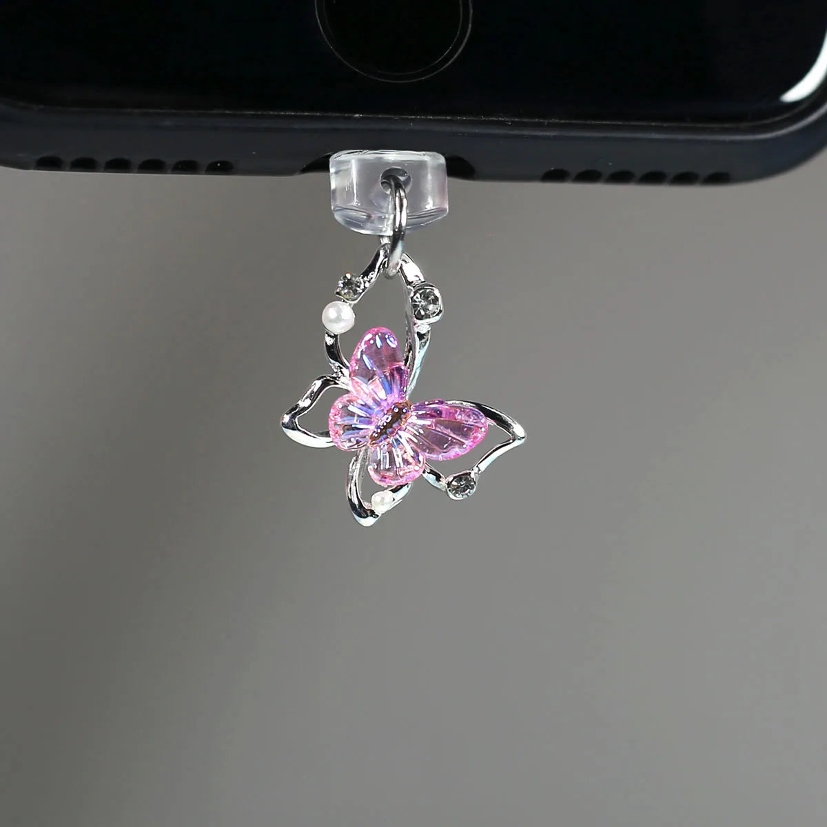 Mobile Phone Dust Plug Pendant New Butterfly With Artificial Pearls And Diamonds Accessory Decoration For IPhone Type-c Port