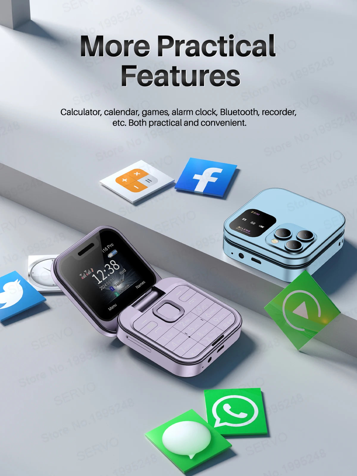 SERVO 2024 New Mini Flip Mobile Phone FM Radio Magic Voice Blacklist Speed Dial Vibration 2SIM Card Small Display Foldable Phone