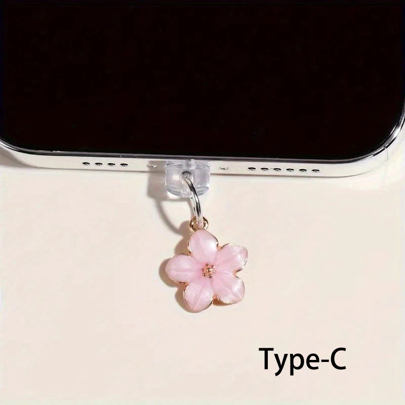 1pcs Simple Flowers Phone Dust plug Accessories Decoration Hanging Pendant for iPhone for Samsung Type-C Charging Port