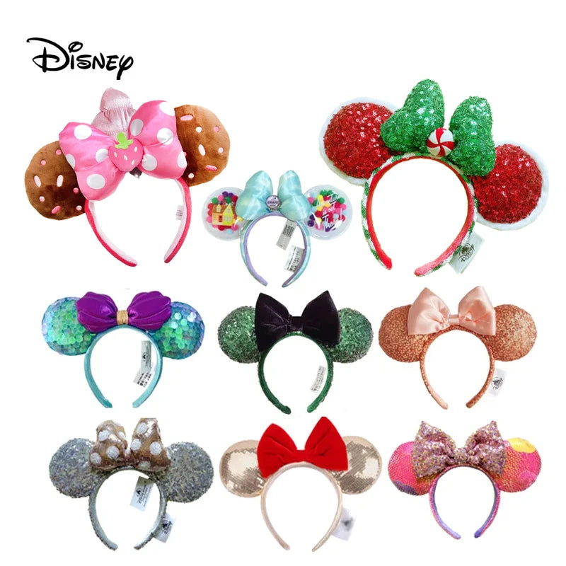 2025 Disney Mickey Mouse Ear Headband Amusement Park Hair Hoop Fish scale sequin mesh Party Headwear Girl Toy Birthday