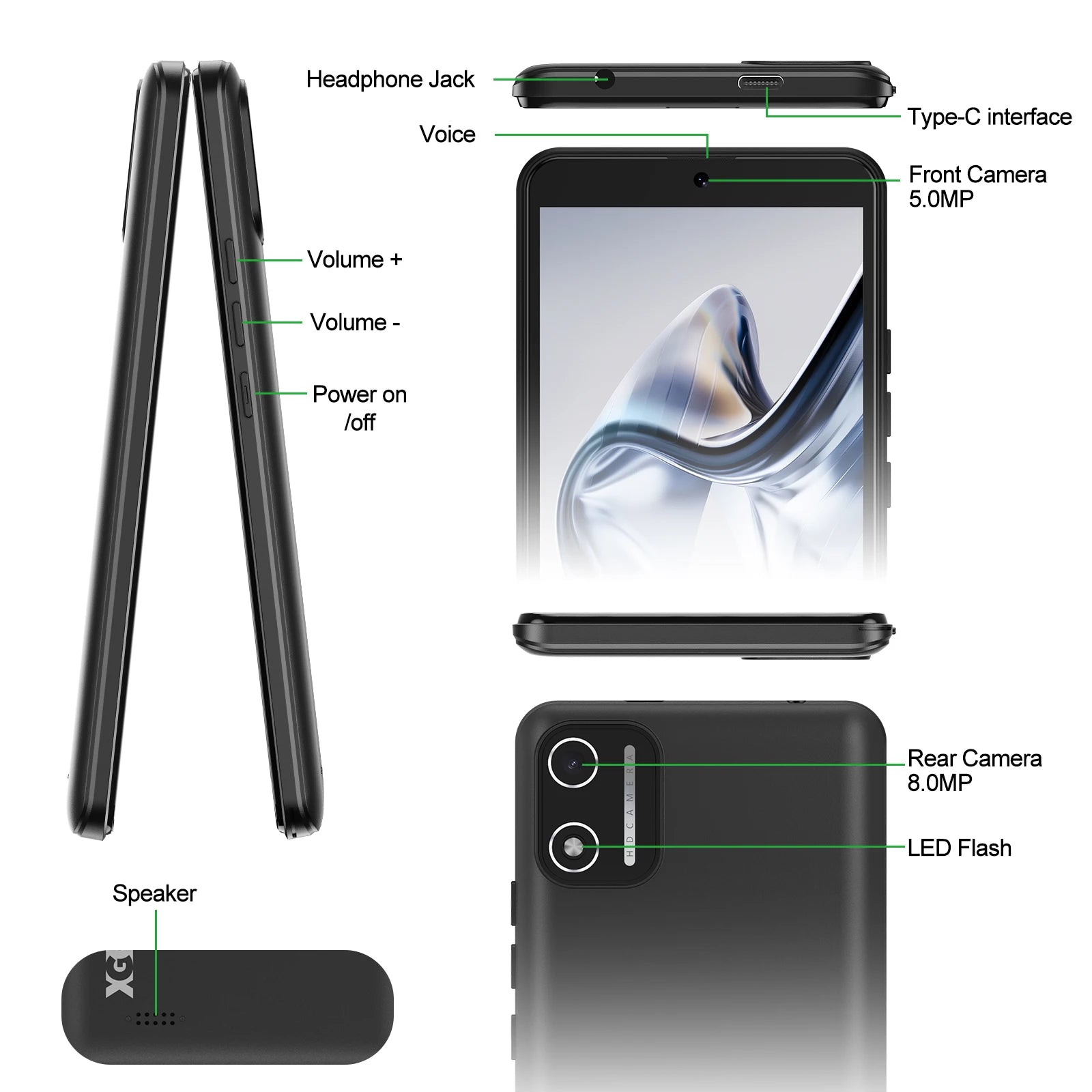 XGODY X32 Smartphone,Android 14,Dual SIM 4G,Mobile Phones,Octa Core,4GB RAM,16GB ROM,5.5 inch,2850mAh,Face Unlocked,Cellphones