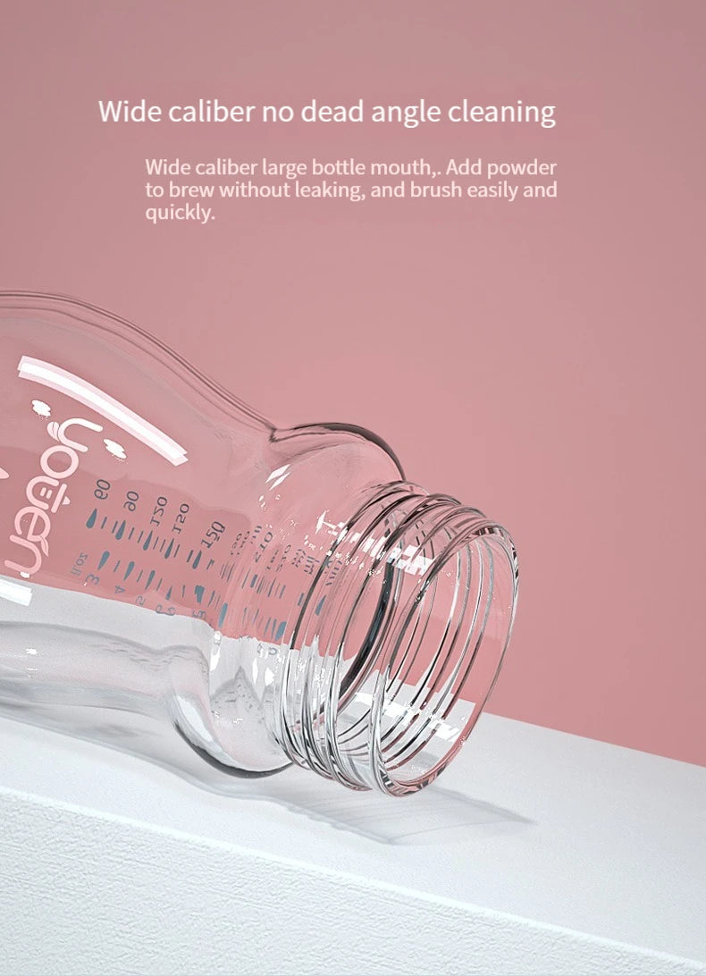 Glass Baby Bottle with Straw Wide Mouth Glass Silicone Handle Shatter Resistant and Autoclavable BPA Free