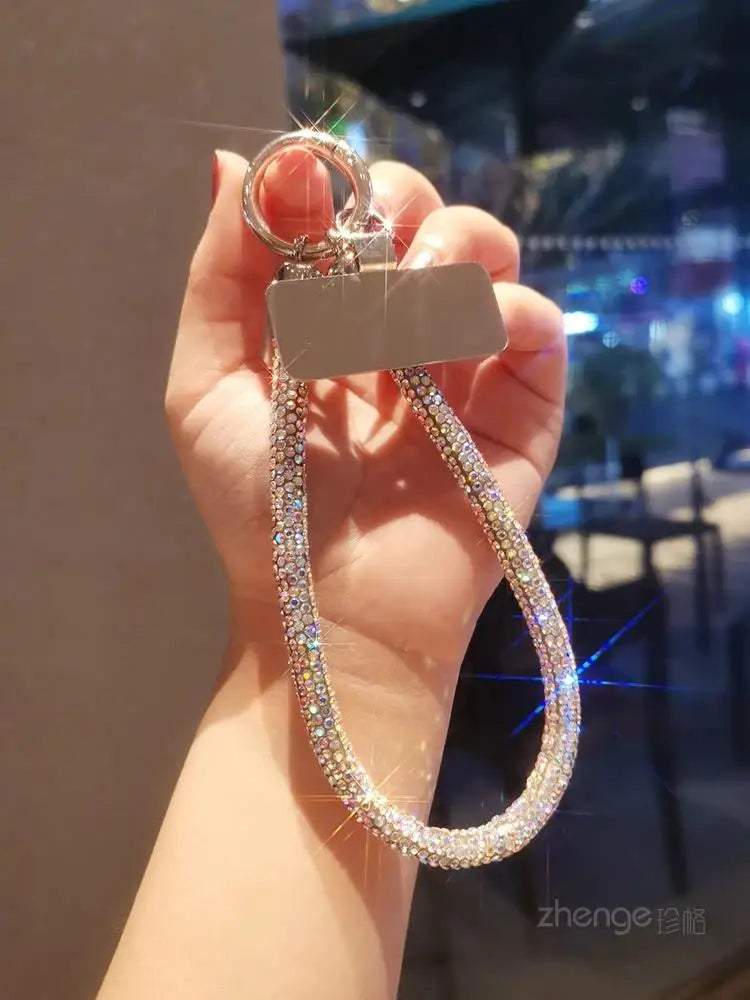 1pcs Short Full Diamond Mobile Phone Lanyard Women's Small Fragrant Wind Short Wrist Case Universal Anyard Metal Clip Lanyard DY