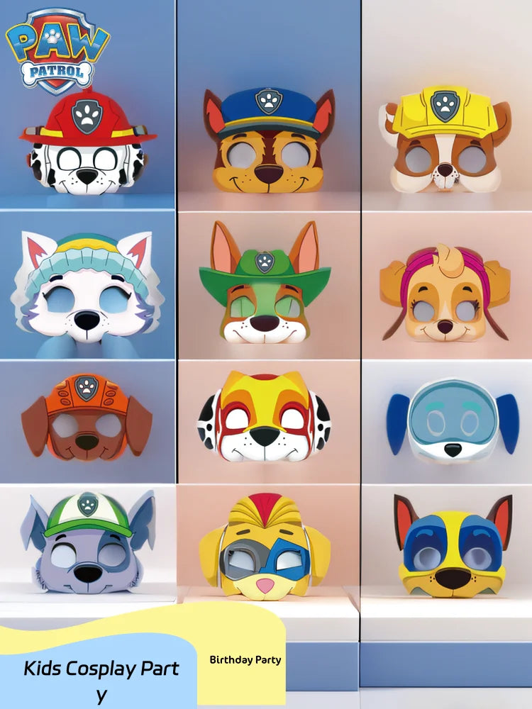 12Pcs Paw Patrol Birthday Party Masks Toy Puppy Patrol Kids Costume Masks Patrulla Canina Figure Mask Kids Cosplay Party