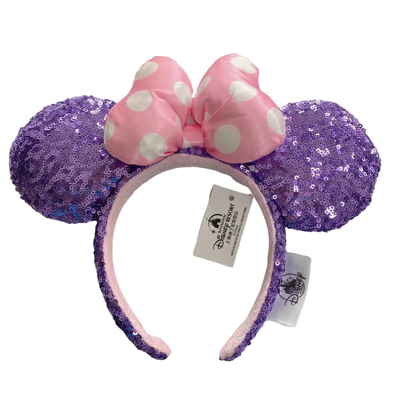 2025 Disney Mickey Mouse Ear Headband Amusement Park Hair Hoop Fish scale sequin mesh Party Headwear Girl Toy Birthday