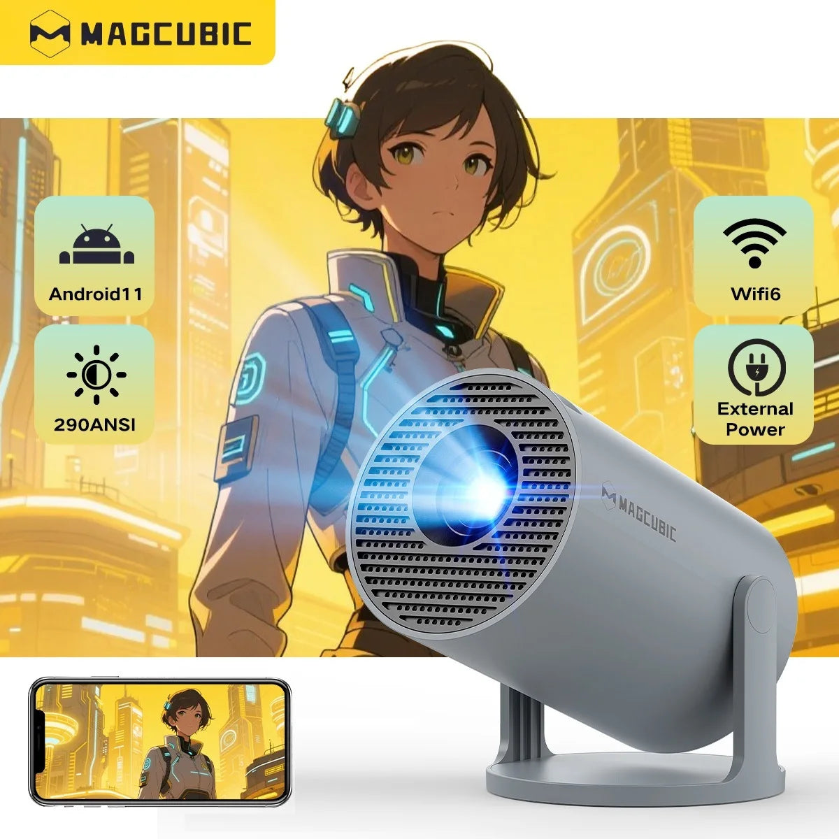 Magcubic Projector 4K Android 11 HY300 Pro Wifi6 290ANSI Allwinner H713 BT5.0 1080P 1280*720P Cinema Outdoor portable Projetor
