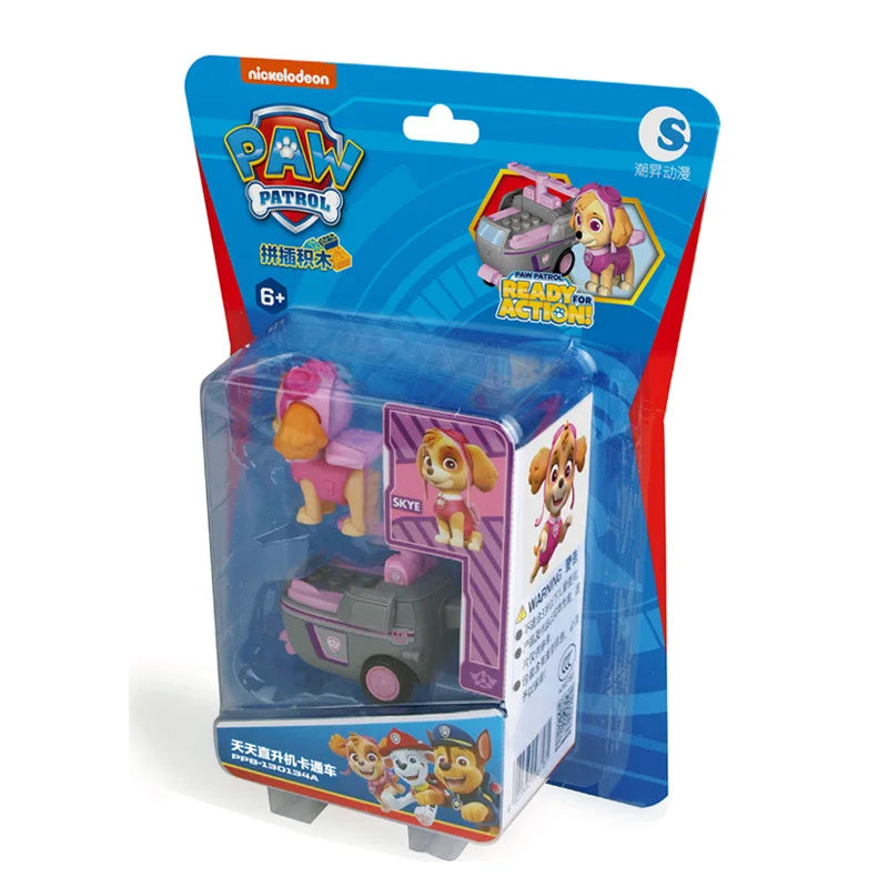 Genuine Paw Patrol Vehicle Chase Skye Marshall Pull Back Cars Playset Building Blocks Ryder Figure Children Toys Birthday Gifts