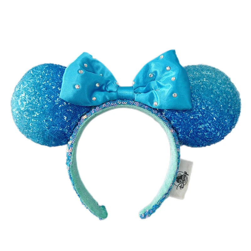 2025 Disney Mickey Mouse Ear Headband Amusement Park Hair Hoop Fish scale sequin mesh Party Headwear Girl Toy Birthday
