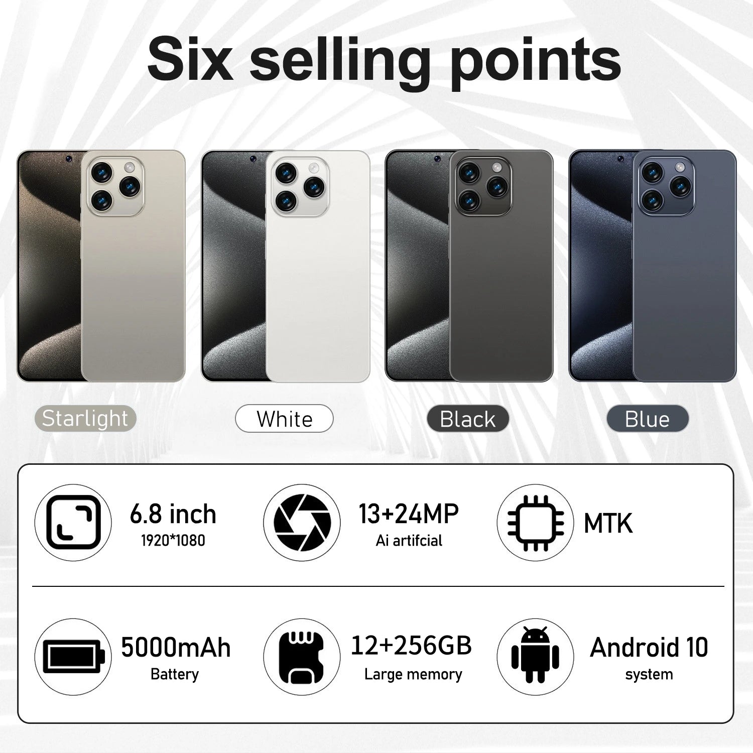 Global Vision 5G Smartphone Android Note 16 Pro 6000mAH 12GB RAM 256G ROM 6.8Inch 1920x1080HD 24+48MP MTK10 Core 4G Mobile Phone