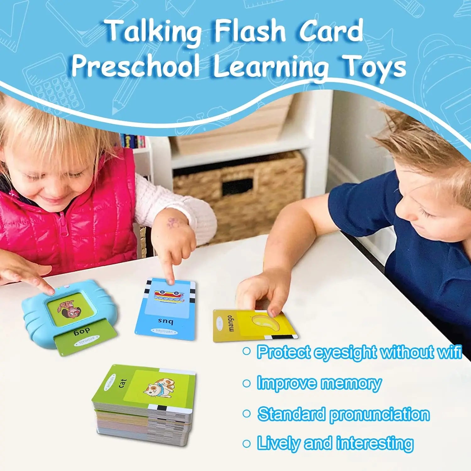 Talking FlashCards for Kids Electronic Early Education Machine Montessori Toy Flash Card Preschool Toddlers Biy Girl Gift Travel