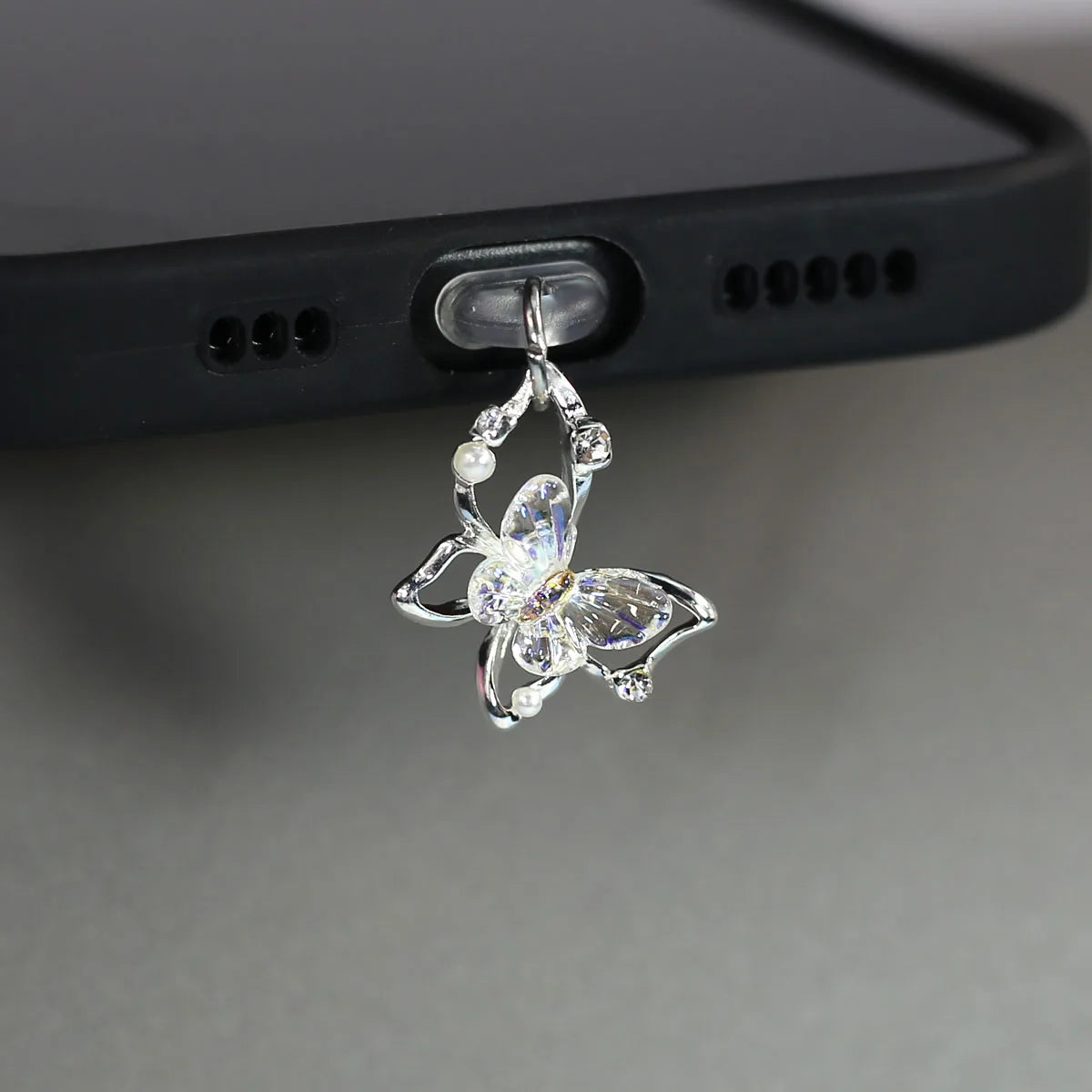Mobile Phone Dust Plug Pendant New Butterfly With Artificial Pearls And Diamonds Accessory Decoration For IPhone Type-c Port