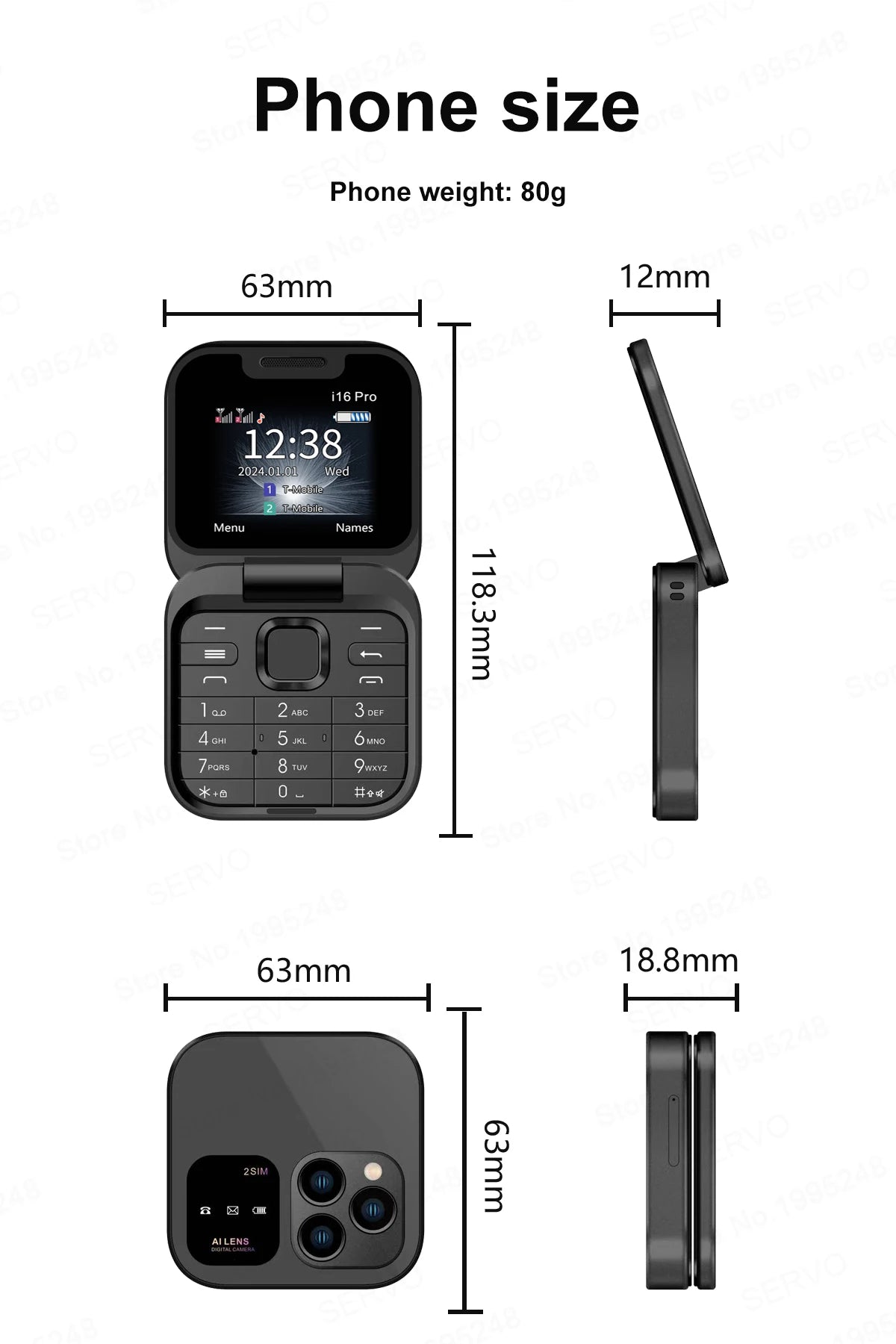 SERVO 2024 New Mini Flip Mobile Phone FM Radio Magic Voice Blacklist Speed Dial Vibration 2SIM Card Small Display Foldable Phone