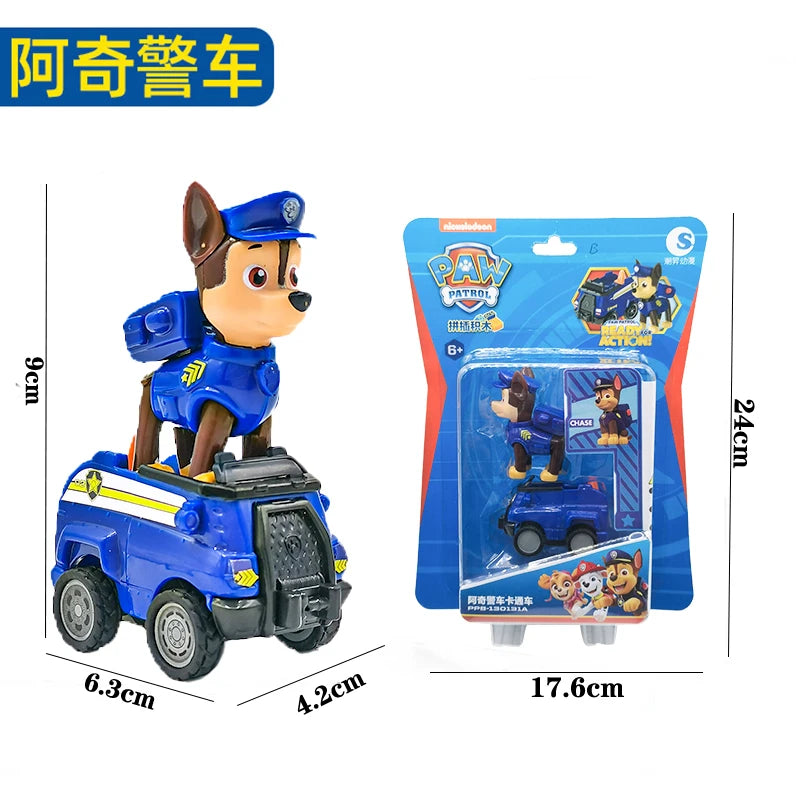 Genuine Paw Patrol Vehicle Chase Skye Marshall Pull Back Cars Playset Building Blocks Ryder Figure Children Toys Birthday Gifts