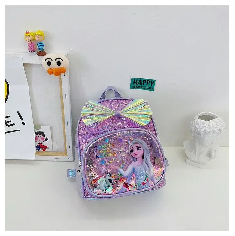 Disney Sequins Frozen Elsa Anna Backpack Fashion Glitter School Book Bag Girls Kawaii PU Leather Travel Backpack Christmas Gifts