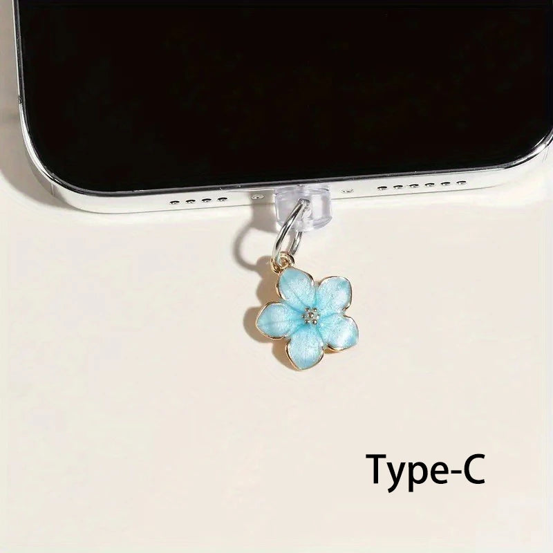 1pcs Simple Flowers Phone Dust plug Accessories Decoration Hanging Pendant for iPhone for Samsung Type-C Charging Port