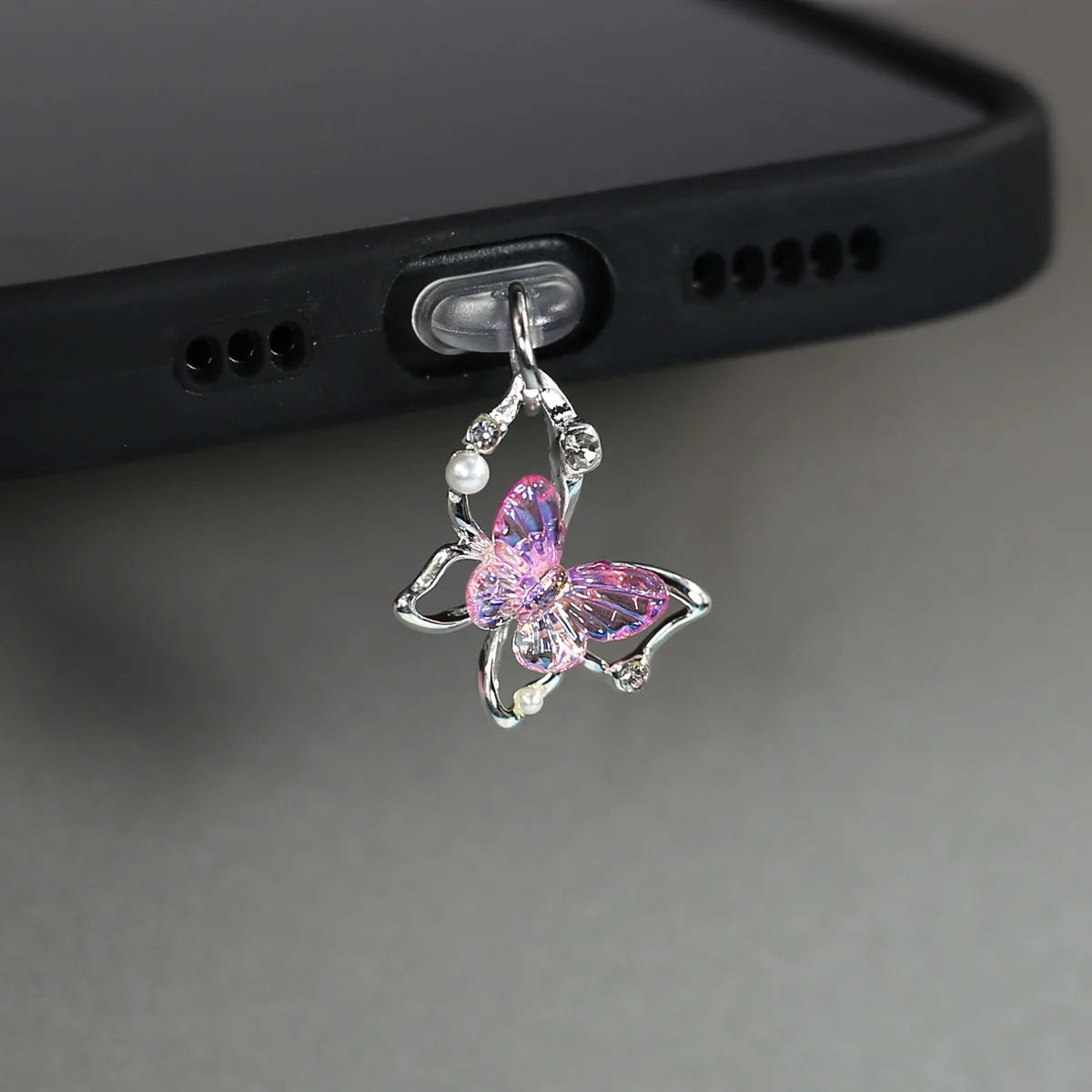 Mobile Phone Dust Plug Pendant New Butterfly With Artificial Pearls And Diamonds Accessory Decoration For IPhone Type-c Port