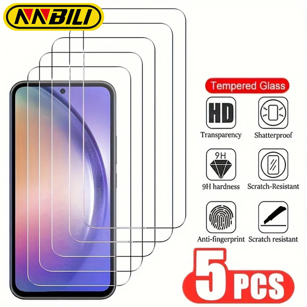 NNBILI 5Pcs Screen Protector For Samsung A55 A15 A54 A34 A13 A14 A53 A52 A12 A33 A52S A32 A35 A71 A72 A51 A22 S10ETempered Glass