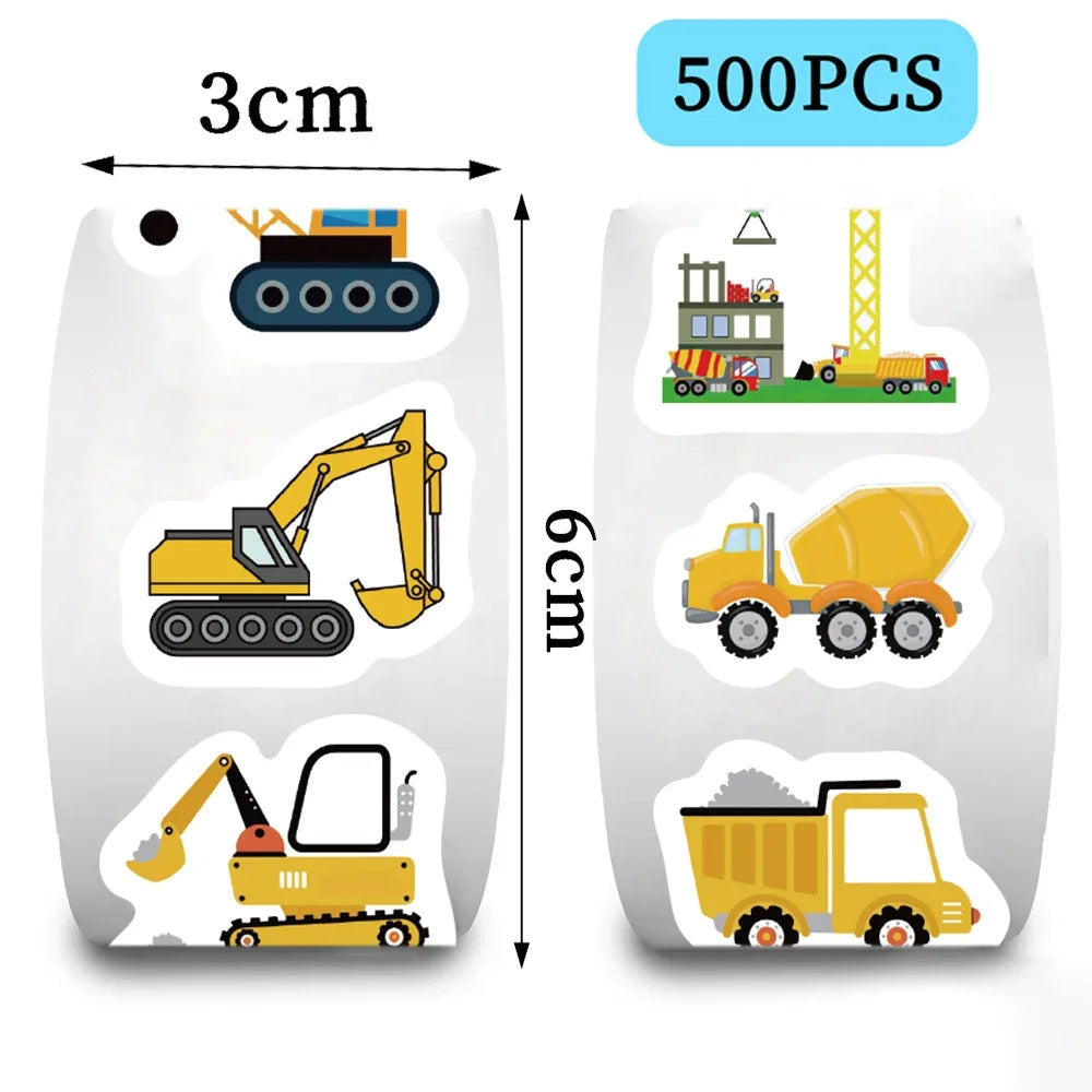 500PCs Construction Vehicle Sticker for Kids Reward Encourage Stickers Labels Phone Case Thank You Sticker Kids Toys Gifts