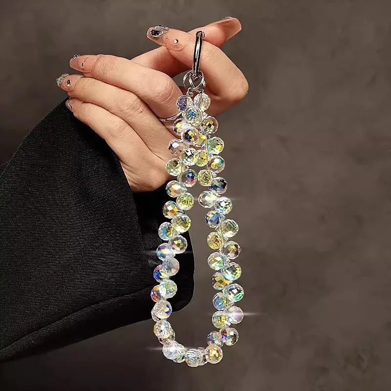Multicolor Crystal Beads phone Lanyard Bling Hand Chain Keychain Accessory Elegant Women's Bag Pendant