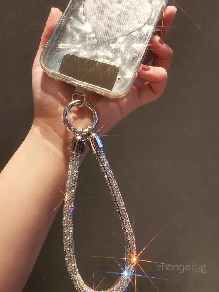 1pcs Short Full Diamond Mobile Phone Lanyard Women's Small Fragrant Wind Short Wrist Case Universal Anyard Metal Clip Lanyard DY