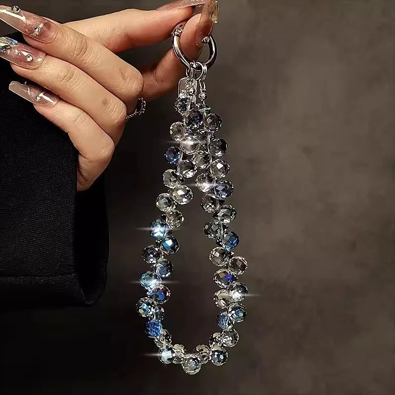 Multicolor Crystal Beads phone Lanyard Bling Hand Chain Keychain Accessory Elegant Women's Bag Pendant