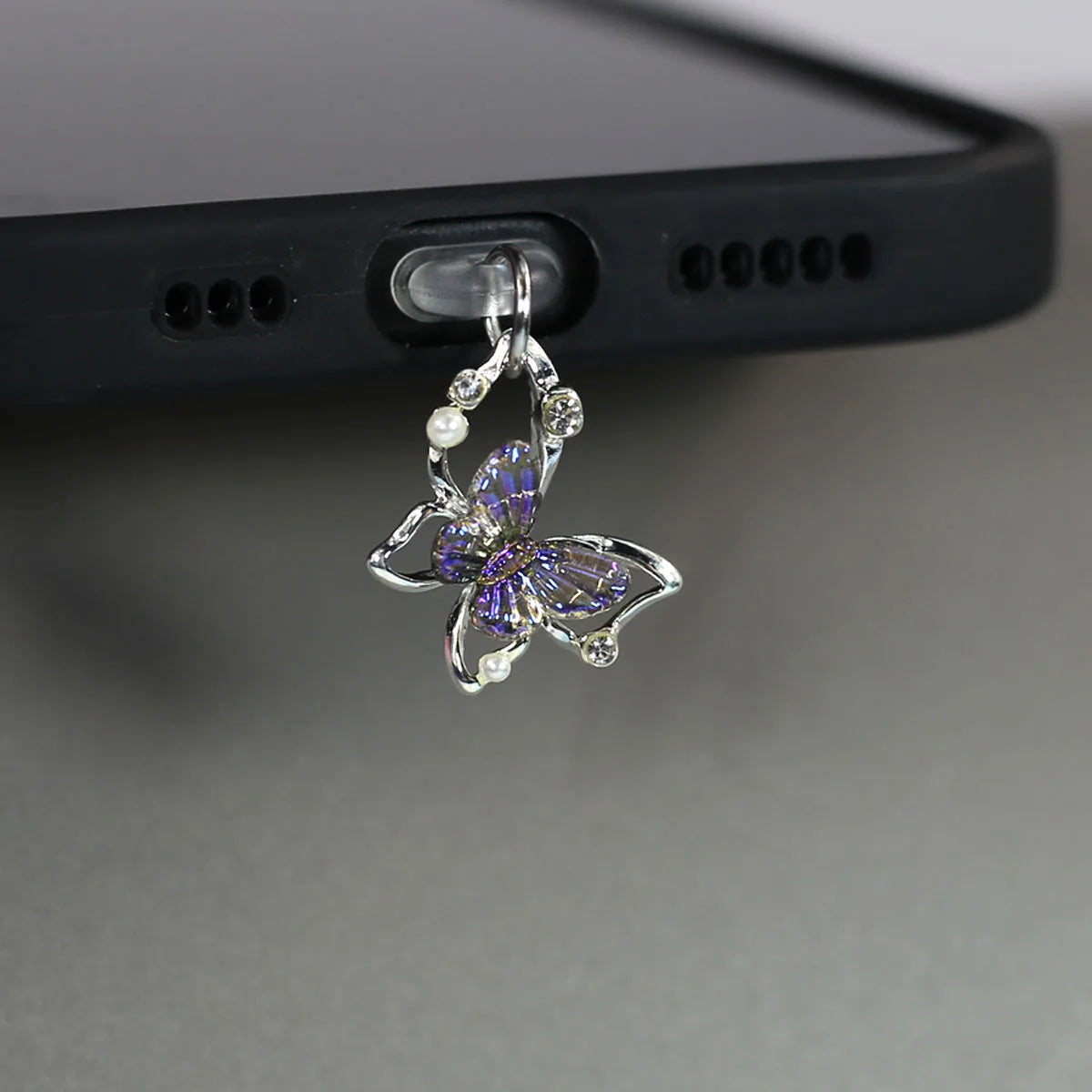 Mobile Phone Dust Plug Pendant New Butterfly With Artificial Pearls And Diamonds Accessory Decoration For IPhone Type-c Port