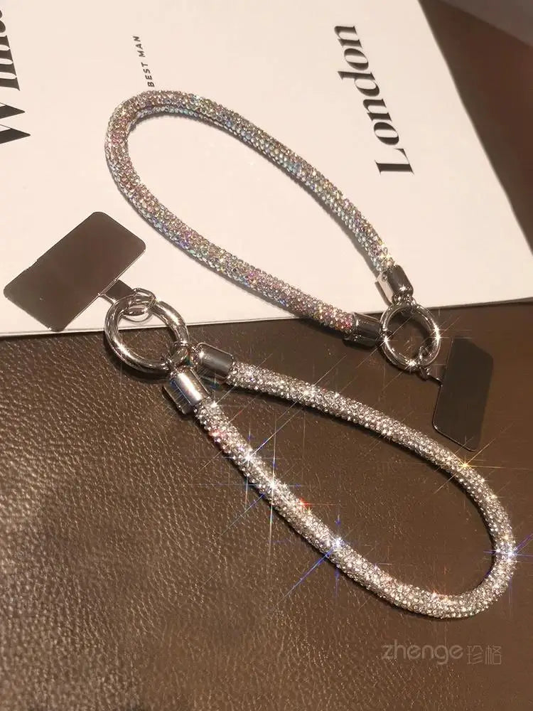1pcs Short Full Diamond Mobile Phone Lanyard Women's Small Fragrant Wind Short Wrist Case Universal Anyard Metal Clip Lanyard DY