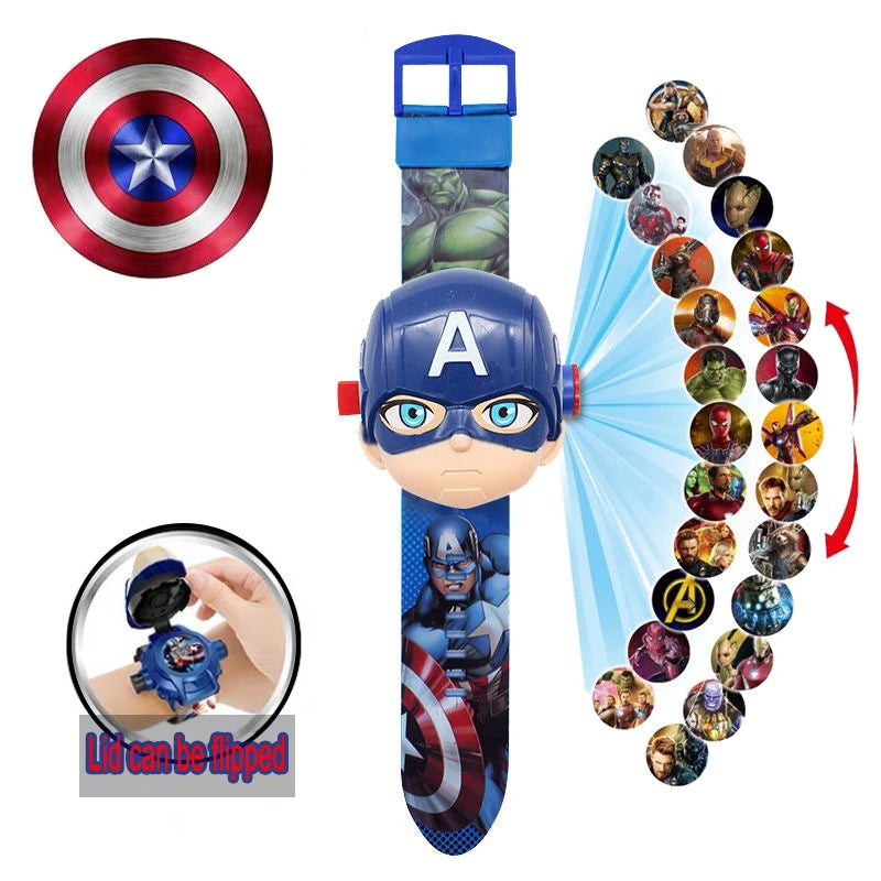 Disney Marvel Figure Spiderman Minnie McQueen 24 Projection Watch Digital Clock Student Wristwatches Kids Toy Boy Birthday Gifts