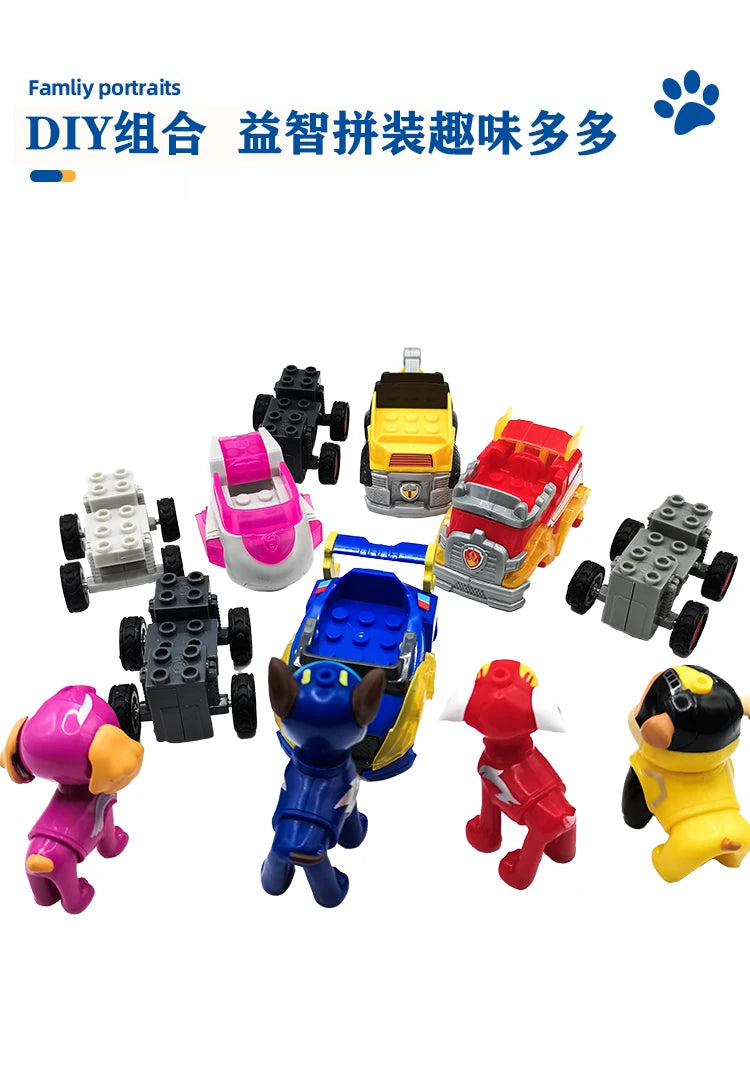 Genuine Paw Patrol Vehicle Chase Skye Marshall Pull Back Cars Playset Building Blocks Ryder Figure Children Toys Birthday Gifts