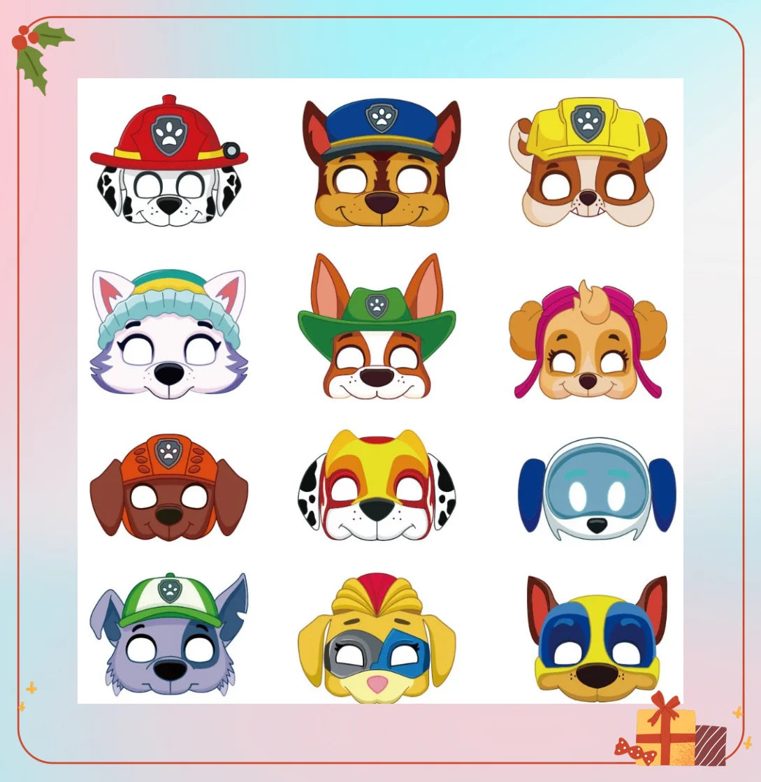 12Pcs Paw Patrol Birthday Party Masks Toy Puppy Patrol Kids Costume Masks Patrulla Canina Figure Mask Kids Cosplay Party
