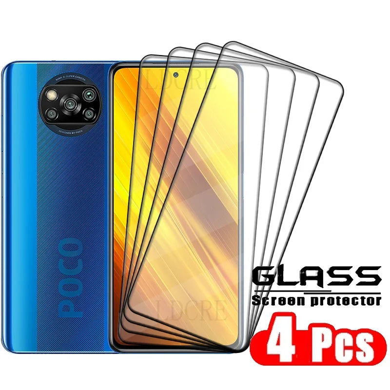 4Pcs For Poco X3 Pro Glass Poco X3 Pro Tempered Glass Full Cover Glue 9H HD for Screen Protector Xiaomi PocoX3 Poco X3 Pro Glass