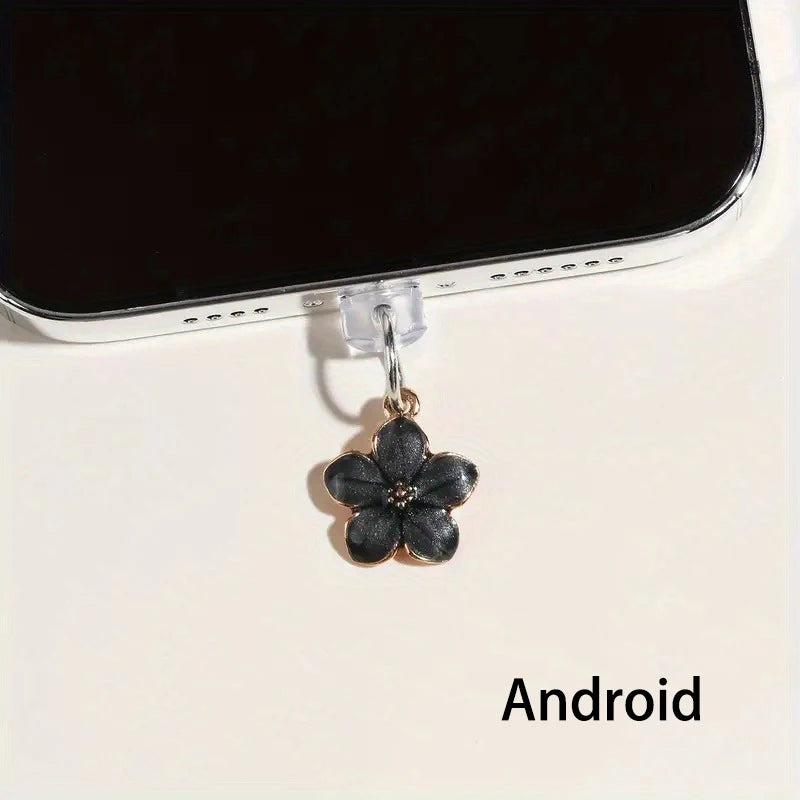 1pcs Simple Flowers Phone Dust plug Accessories Decoration Hanging Pendant for iPhone for Samsung Type-C Charging Port
