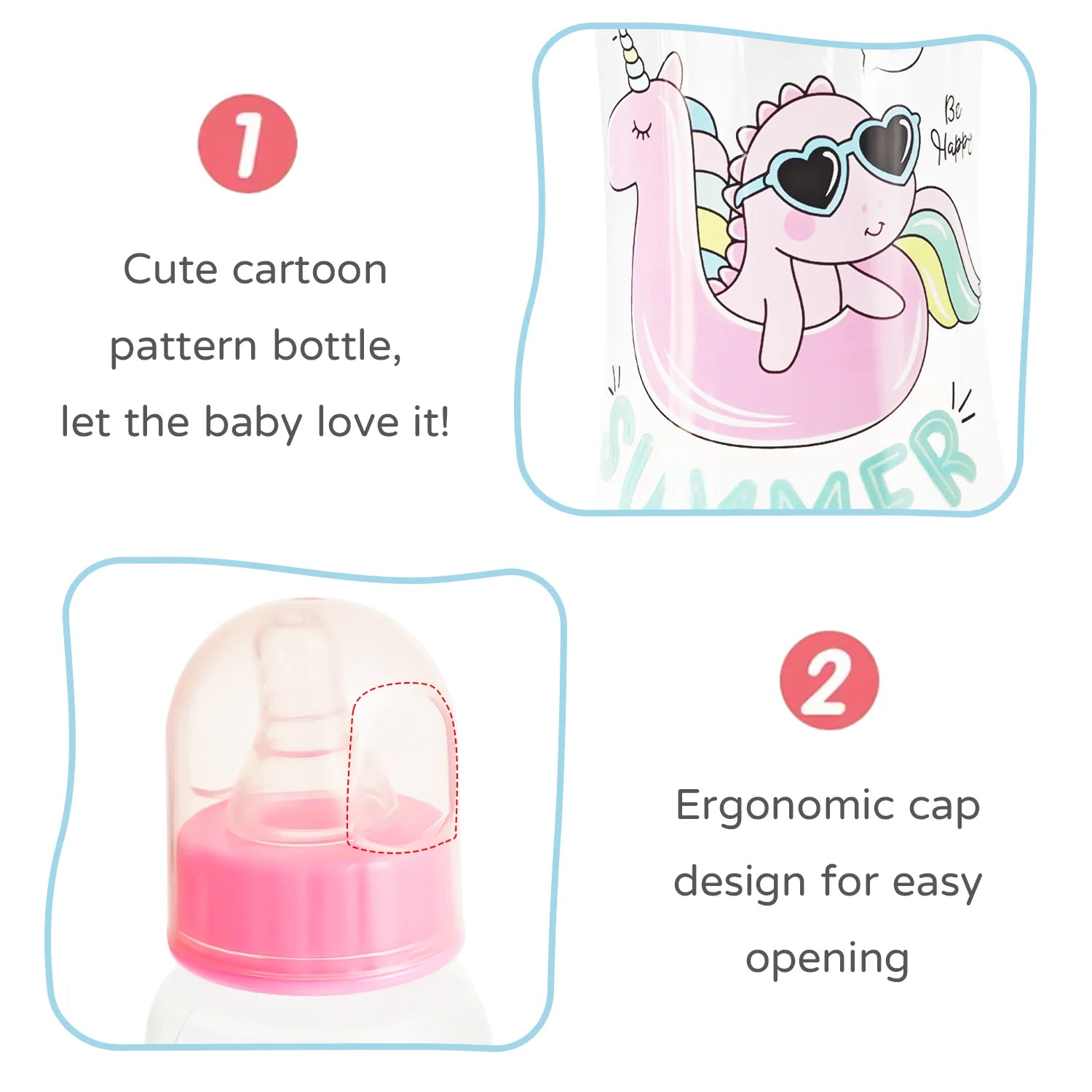 250ml newborn baby bottle, drop-proof and leak-proof baby cartoon PP bottle, safe, durable baby feeding bottle, BPA-free